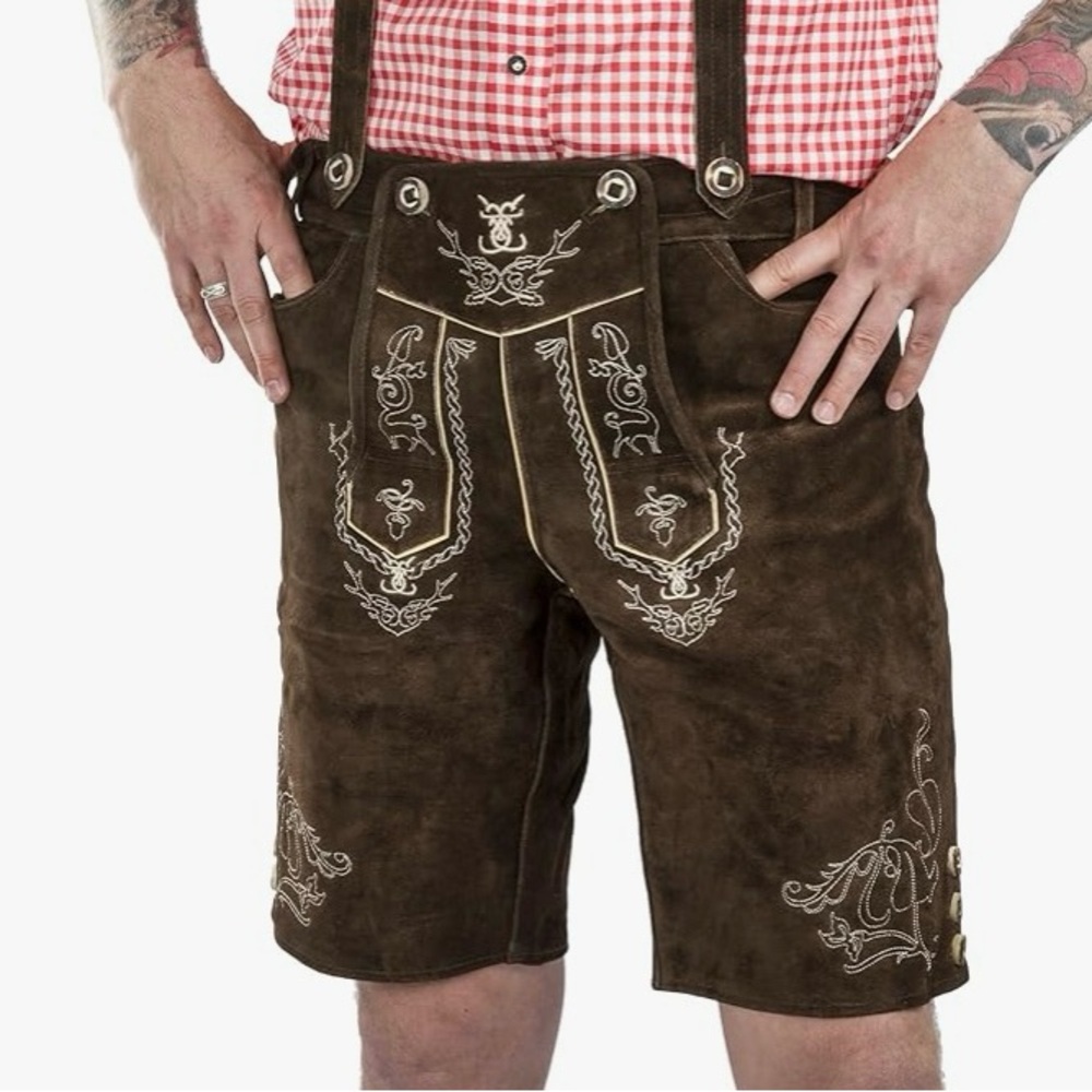 Schöneberger Men's Bavarian Lederhosen Brown - Oktoberfest Leather Trousers